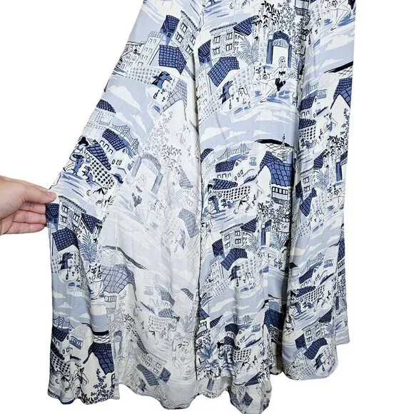 Reformation Gavin Blue White Portugal Printed Open Back Cap Sleeve Midi Dress - Picture 7 of 16